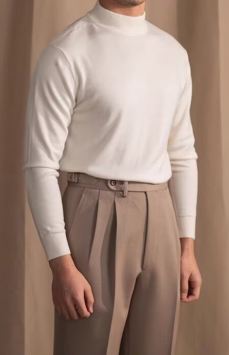 Mock Neck Sweater with Structured Shoulders and Breathable Knit Fabric