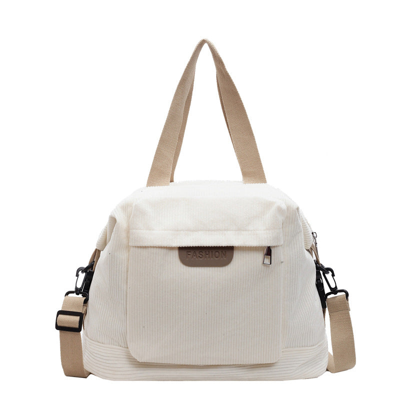 Corduroy Tote Bag with Adjustable Shoulder Strap and Multiple Pockets