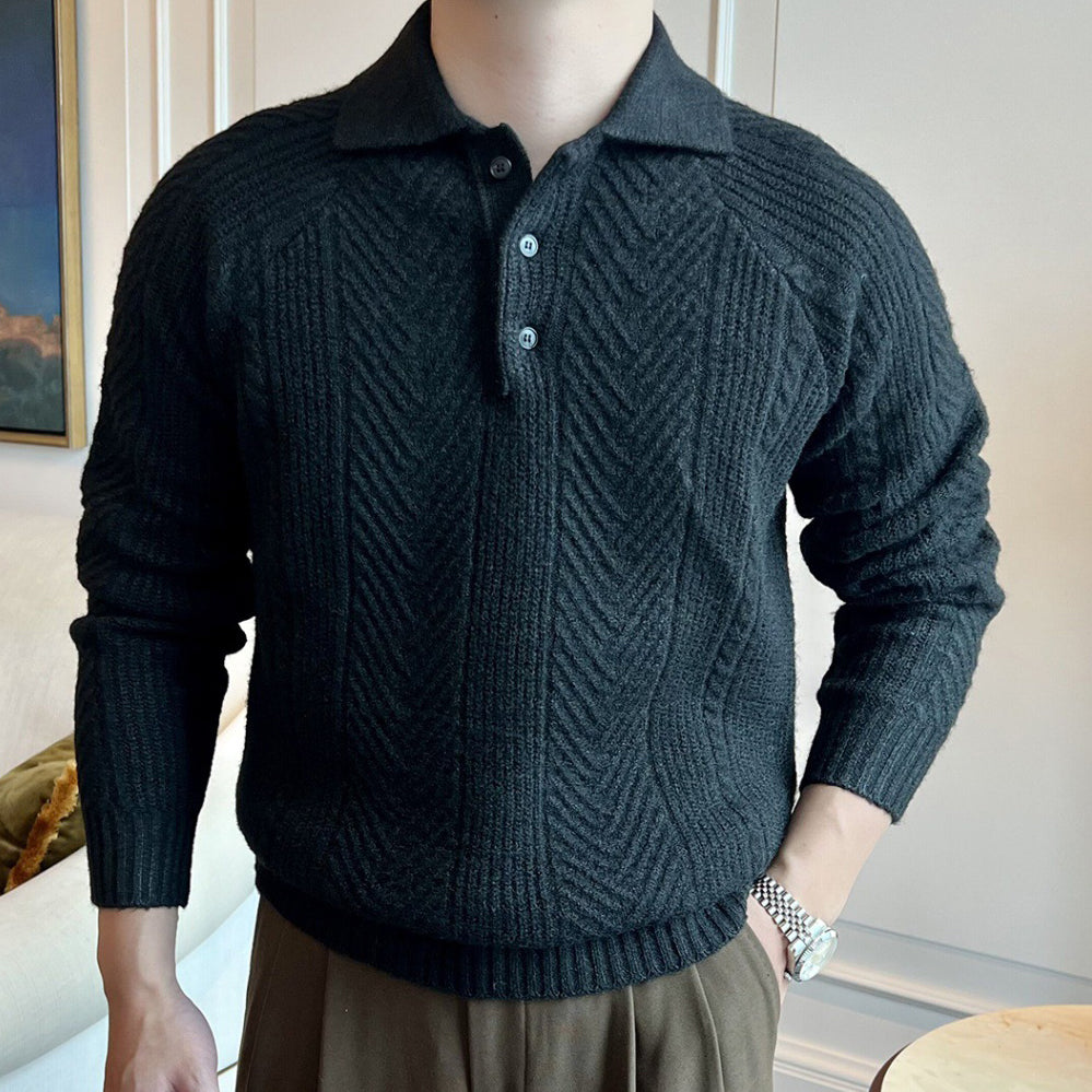 Mens Button Down Sweater with Jacquard Weave and Adjustable Closure, Regular Fit
