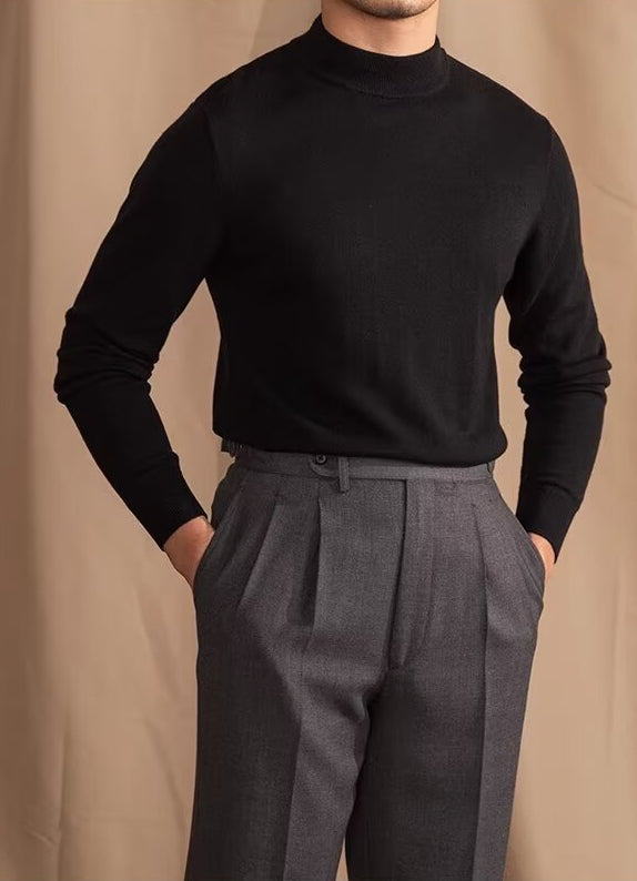 Mock Neck Sweater with Structured Shoulders and Breathable Knit Fabric