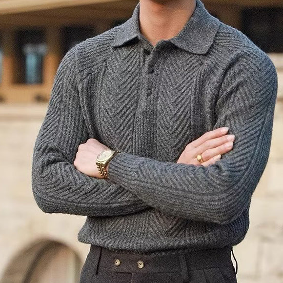 Mens Button Down Sweater with Jacquard Weave and Adjustable Closure, Regular Fit