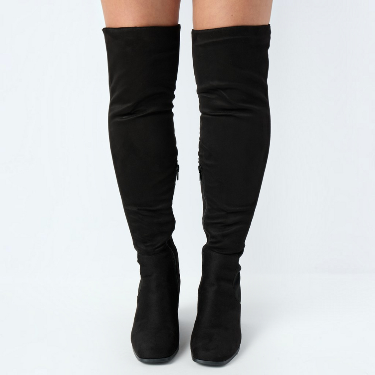 Womens Black Over The Knee Boots, Stretch Side Zipper