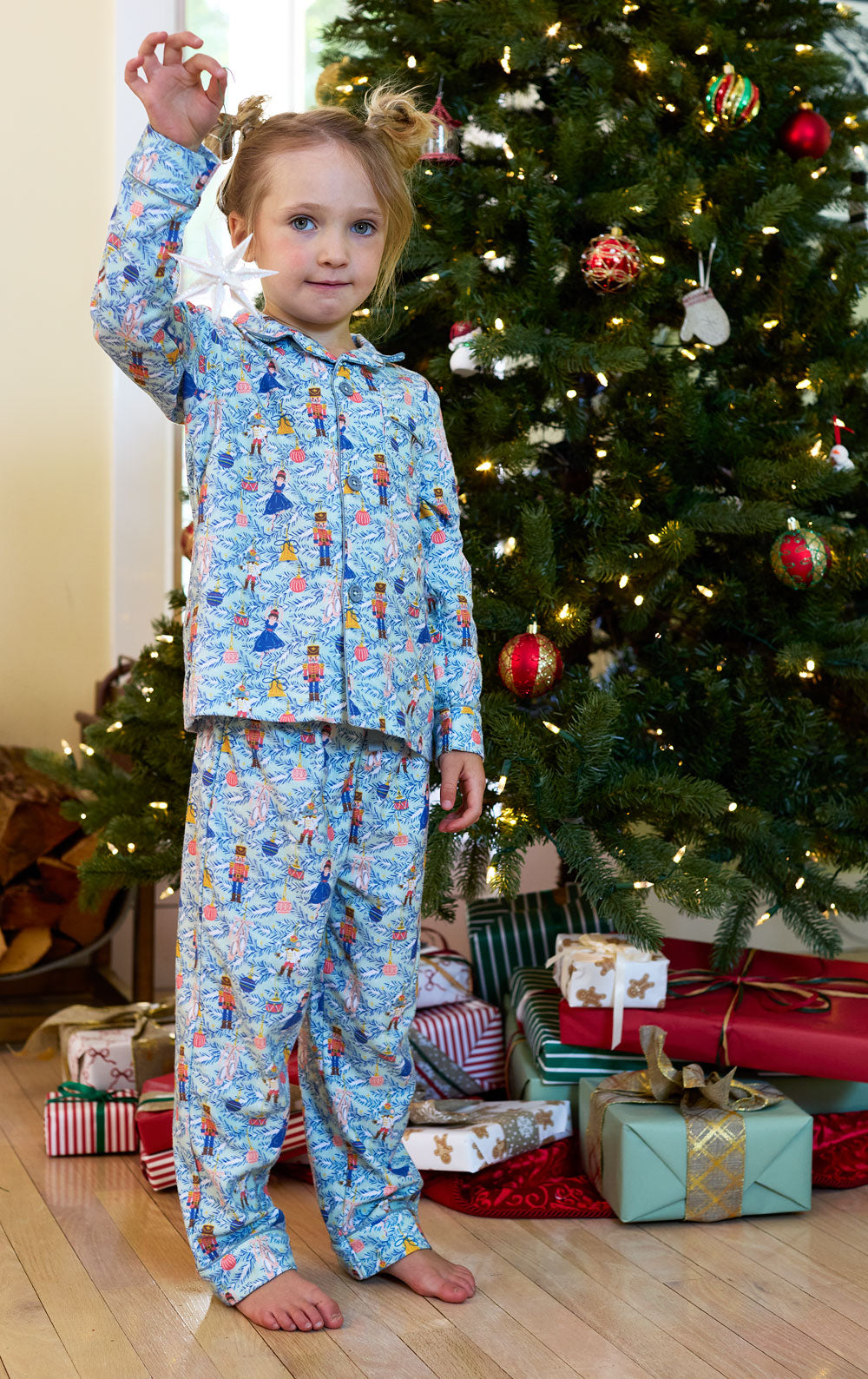 Childrens Nutcracker Pajama Set with Button Front and Elastic Waist