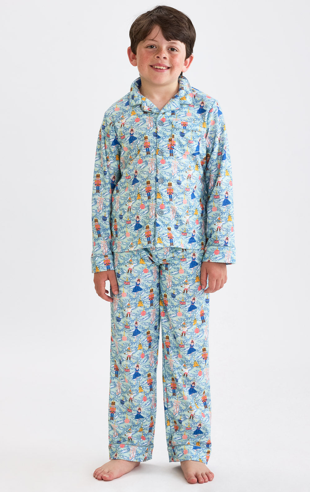 Childrens Nutcracker Pajama Set with Button Front and Elastic Waist