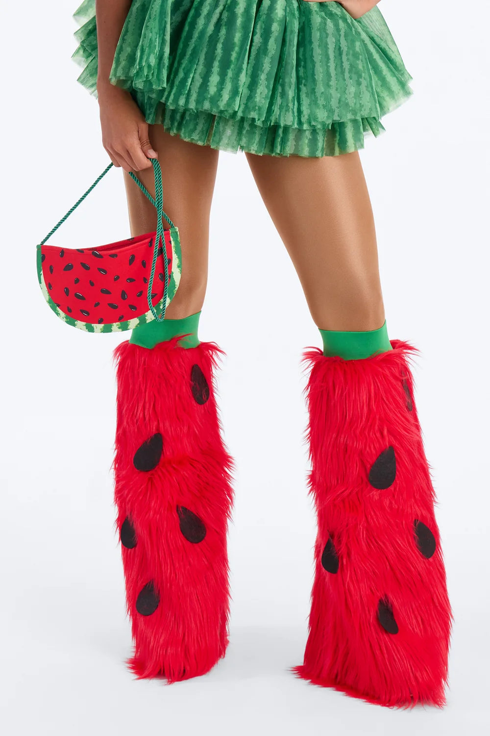 Watermelon Theme Women Halloween Costume with Striped Corset and Ruffled Skirt