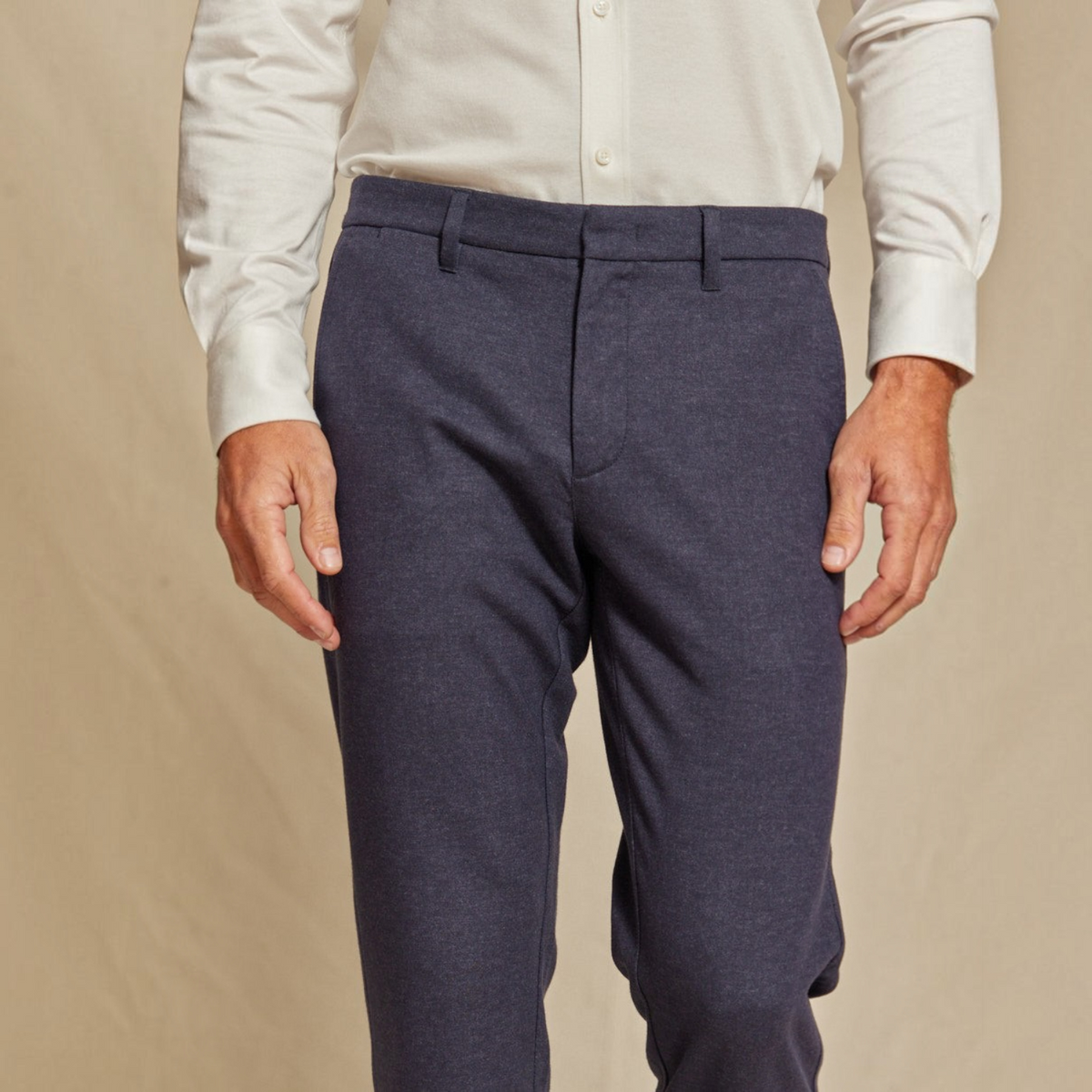 Mens Brushed Stretch Navy Blue Chino Pants, Slim Fit