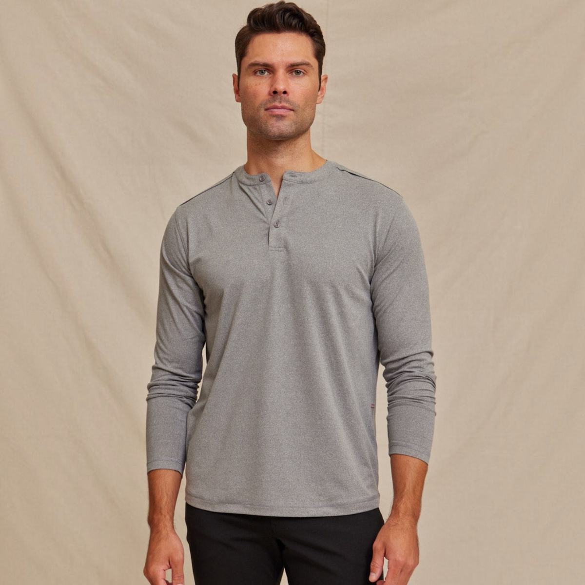 Mens Performance Henley Shirt Light Gray, Breathable