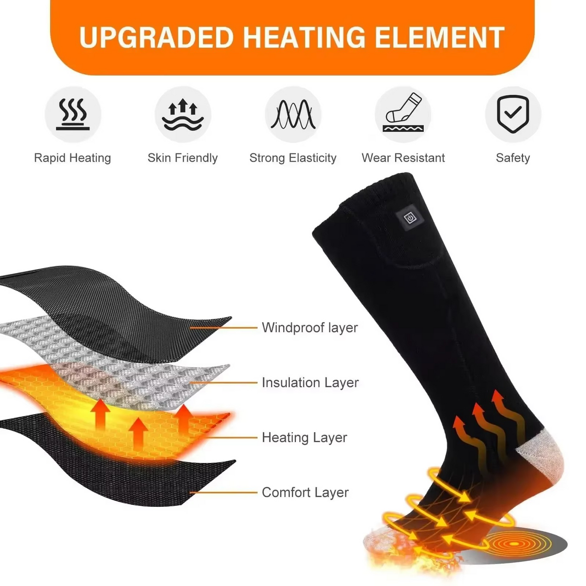 Heated Socks with Rechargeable Battery and Thermal Insulation, Cushioned Sole