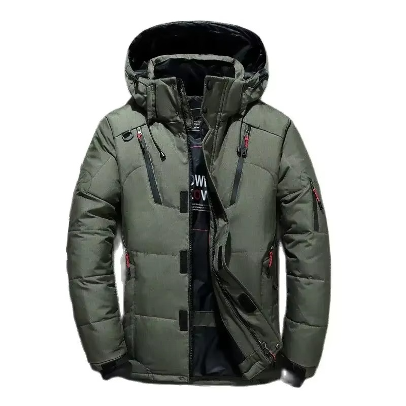 Mens Duck Down Parka with Hooded Neckline and Hip-Length Coverage for -20F Weather