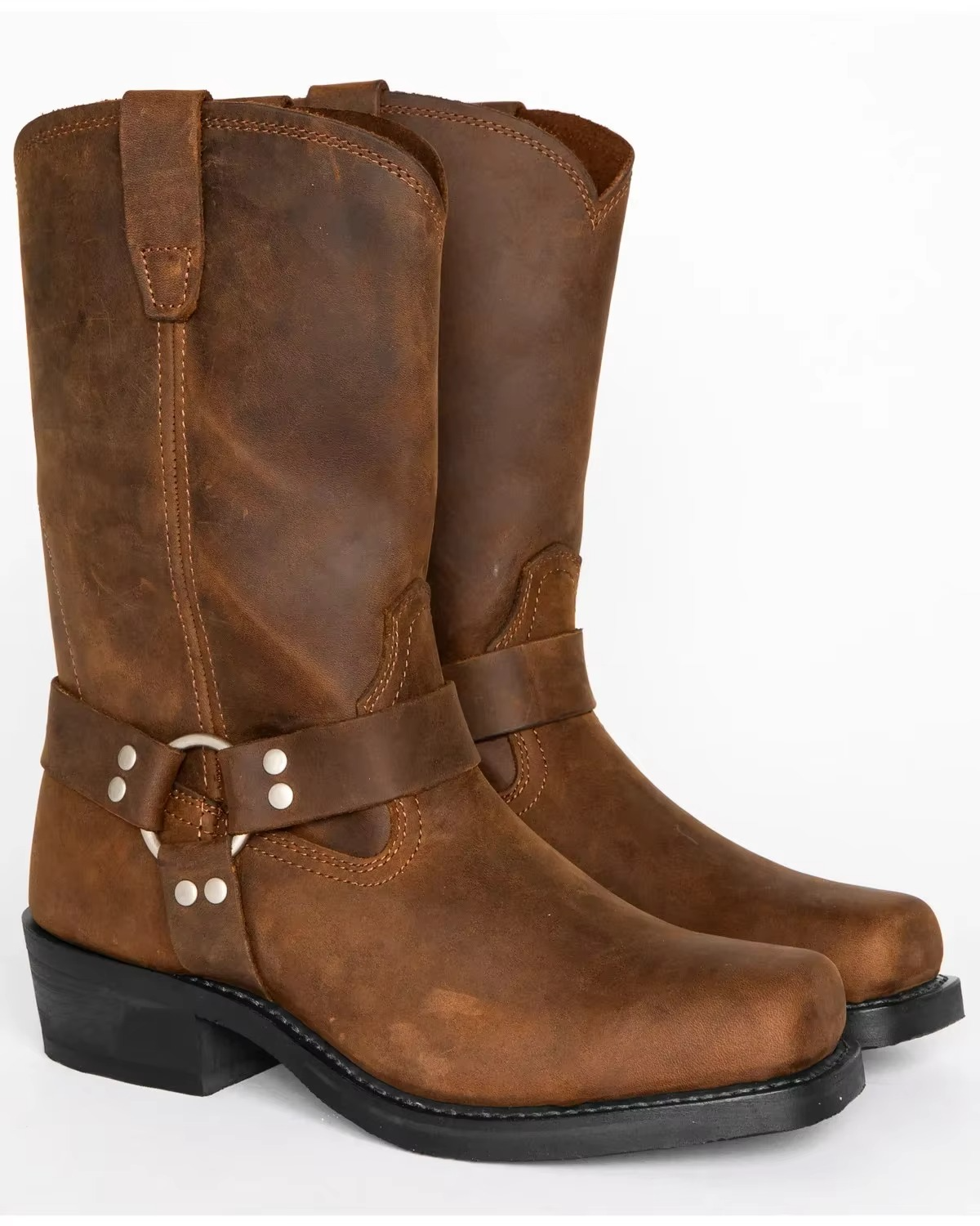 Mid Calf Western Boots with Slip-On Design and Retro Stitching for Men, Sizes 6-12