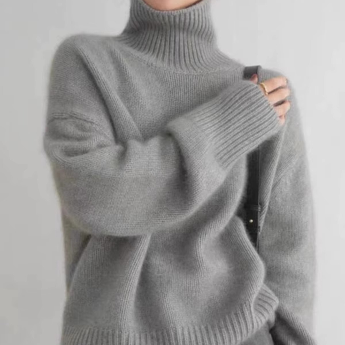 High Neck Knit Pullover Sweater with Thick Insulation and Relaxed Fit