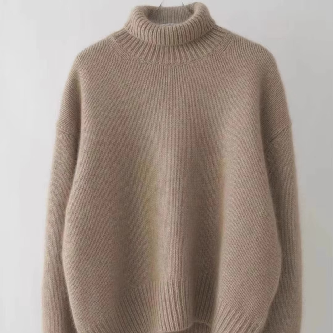 High Neck Knit Pullover Sweater with Thick Insulation and Relaxed Fit