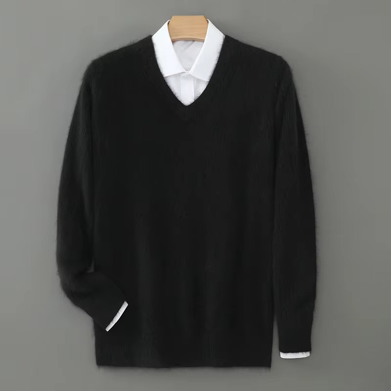 Mens V Neck Pullover Sweater with Relaxed Fit, Knit Blend, S to XXL
