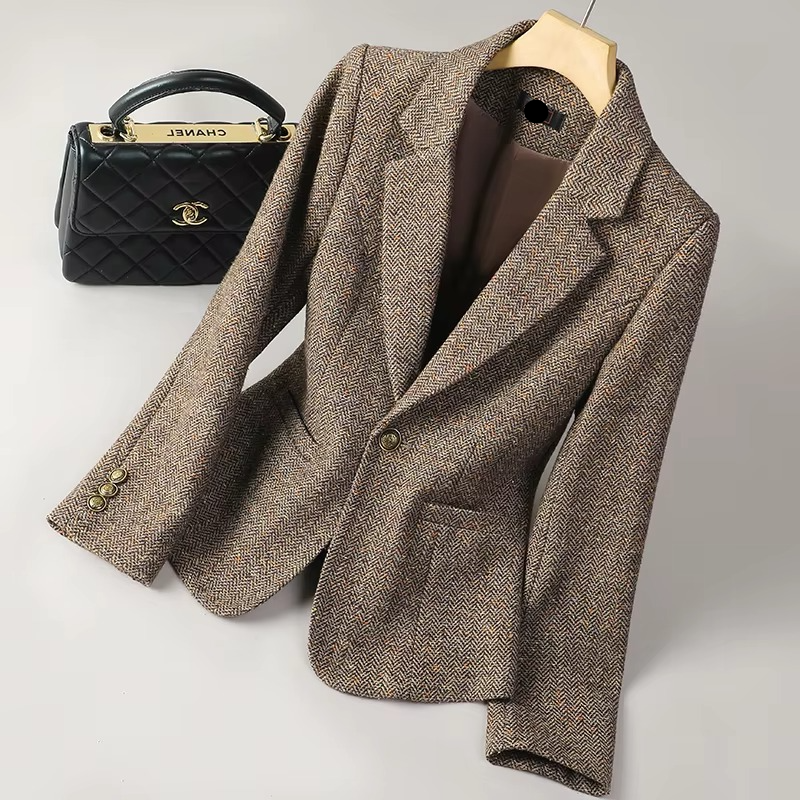 Womens Single Button Blazer Coat with Vintage Tailoring and Full Sleeves, Sizes S To 3XL
