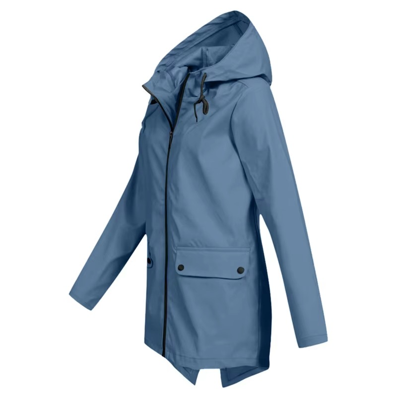 Womens Hooded Rain Jacket with Drawstring Hood and Optional Sherpa Lining