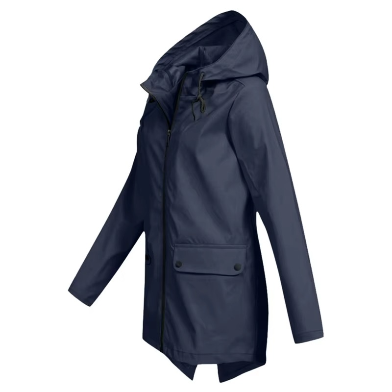 Womens Hooded Rain Jacket with Drawstring Hood and Optional Sherpa Lining
