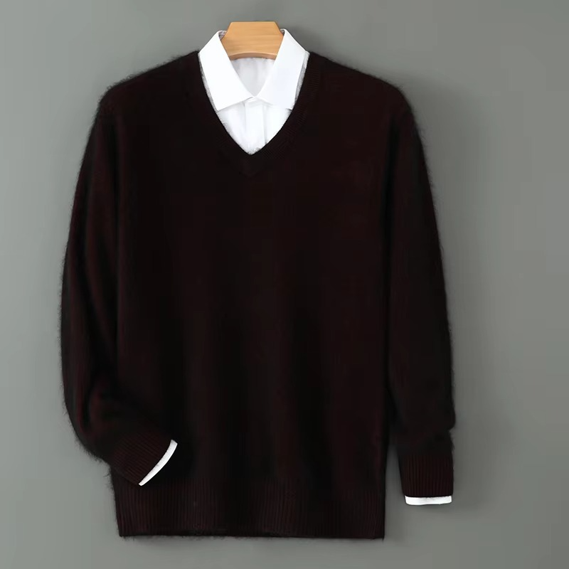 Mens V Neck Pullover Sweater with Relaxed Fit, Knit Blend, S to 3XL