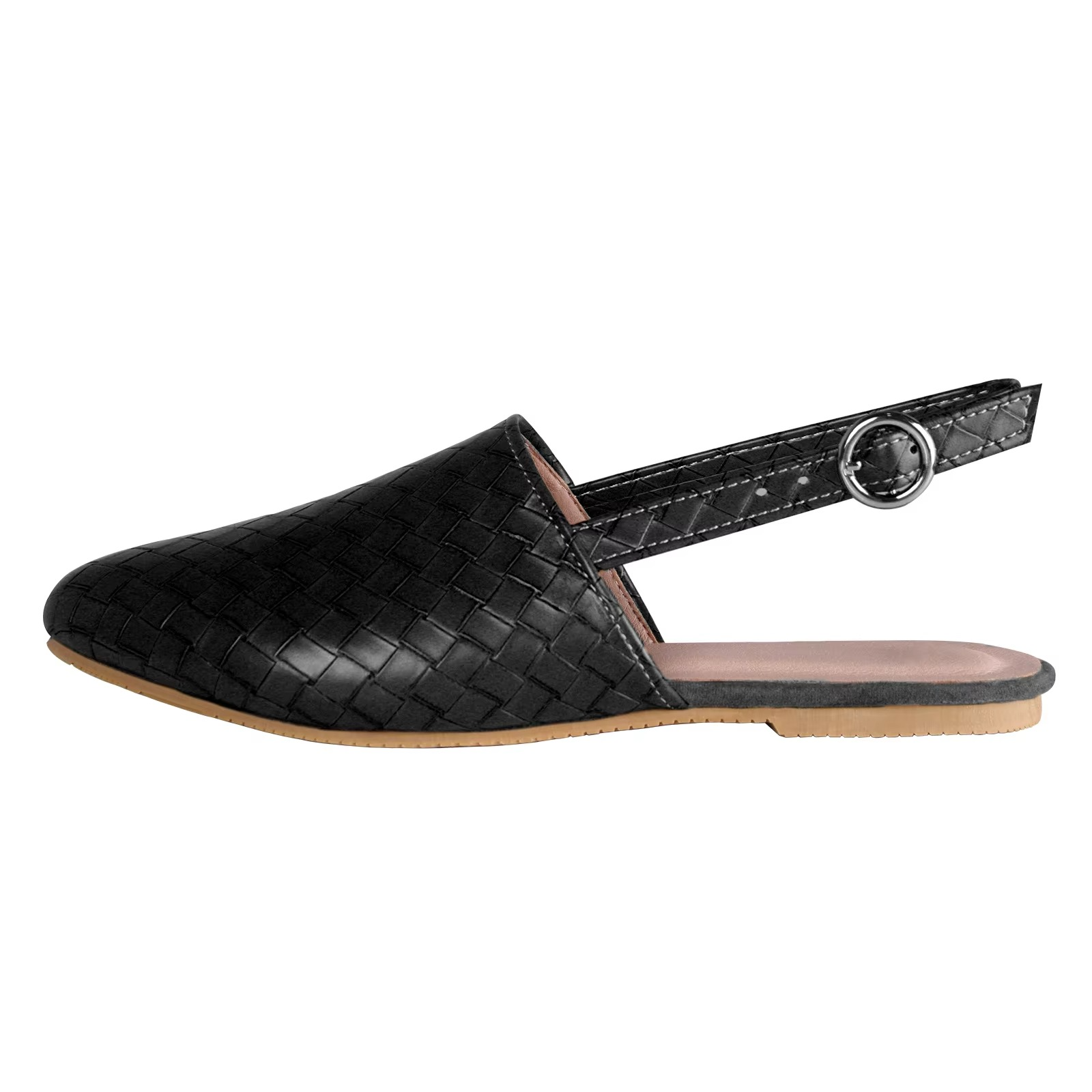 Pointed Toe Mule Sandals for Women with Adjustable Buckle Strap and Breathable Lining