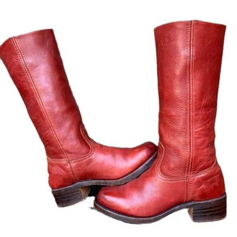 Womens Wide Calf Knee High Boots with Round Toe and Square Heel, Pull On Closure