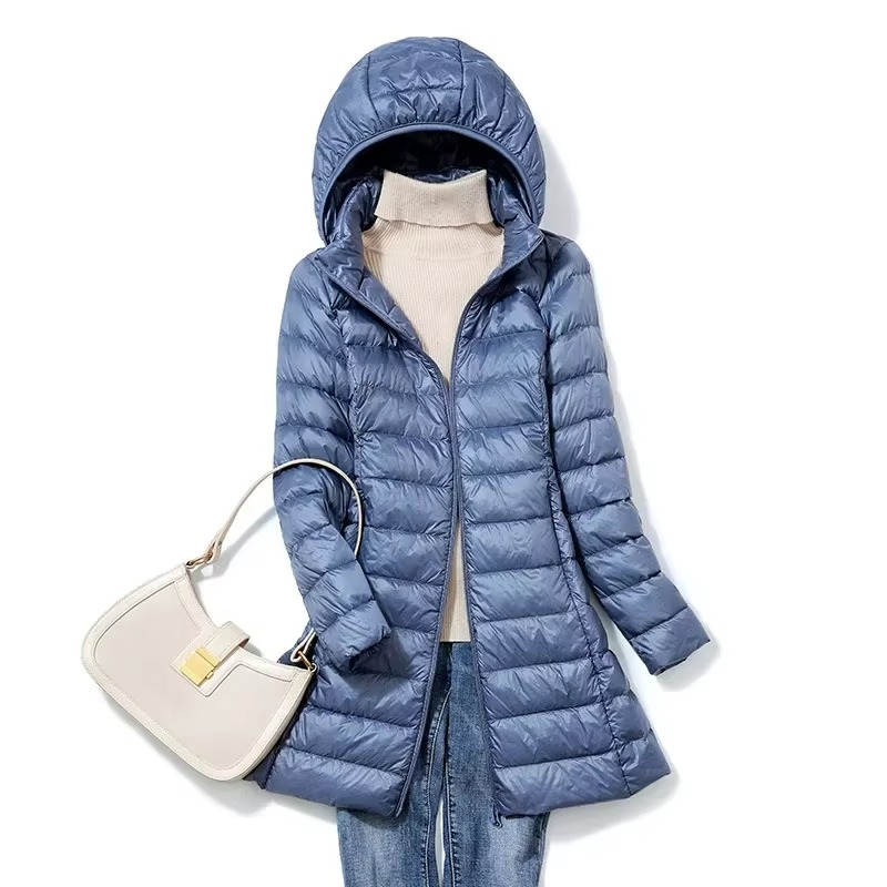 Womens Long Down Parka with Detachable Hood and Slim Fit