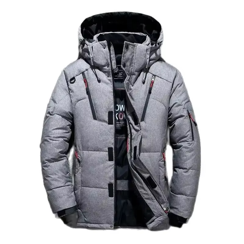 Mens Duck Down Parka with Hooded Neckline and Hip-Length Coverage for -20F Weather