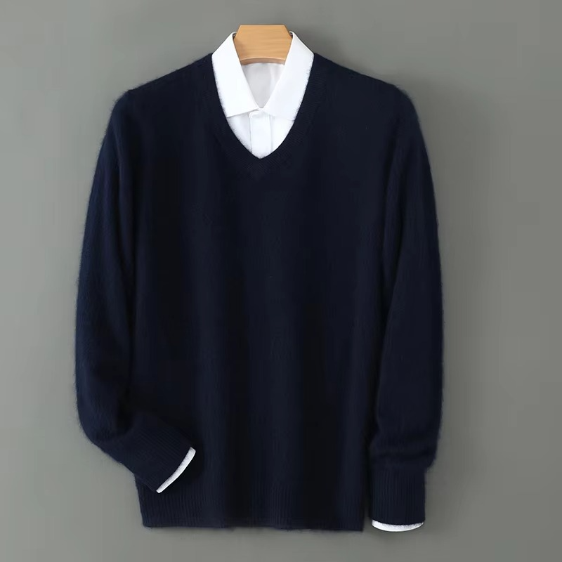 Mens V Neck Pullover Sweater with Relaxed Fit, Knit Blend, S to 3XL