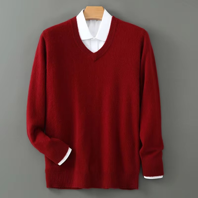 Mens V Neck Pullover Sweater with Relaxed Fit, Knit Blend, S to 3XL