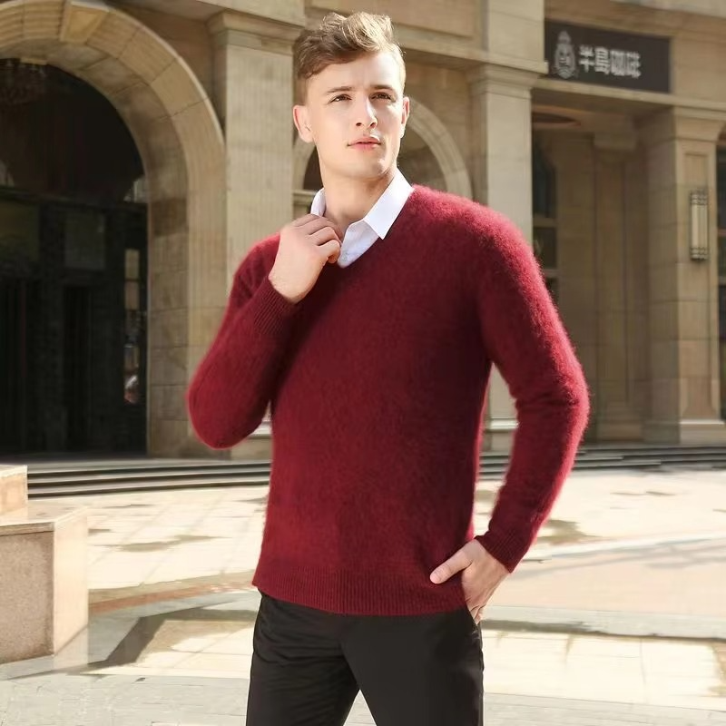 Mens V Neck Pullover Sweater with Relaxed Fit, Knit Blend, S to 3XL