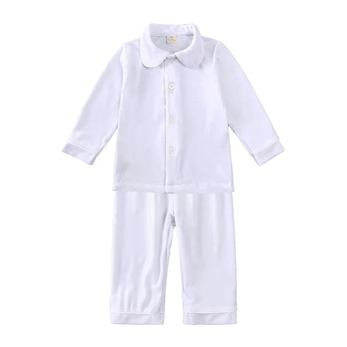 Children Holiday Pajama Set with Plaid Pants and Lace Collar