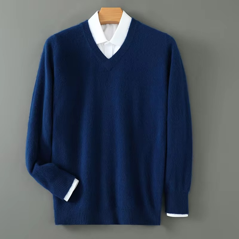 Mens V Neck Pullover Sweater with Relaxed Fit, Knit Blend, S to 3XL