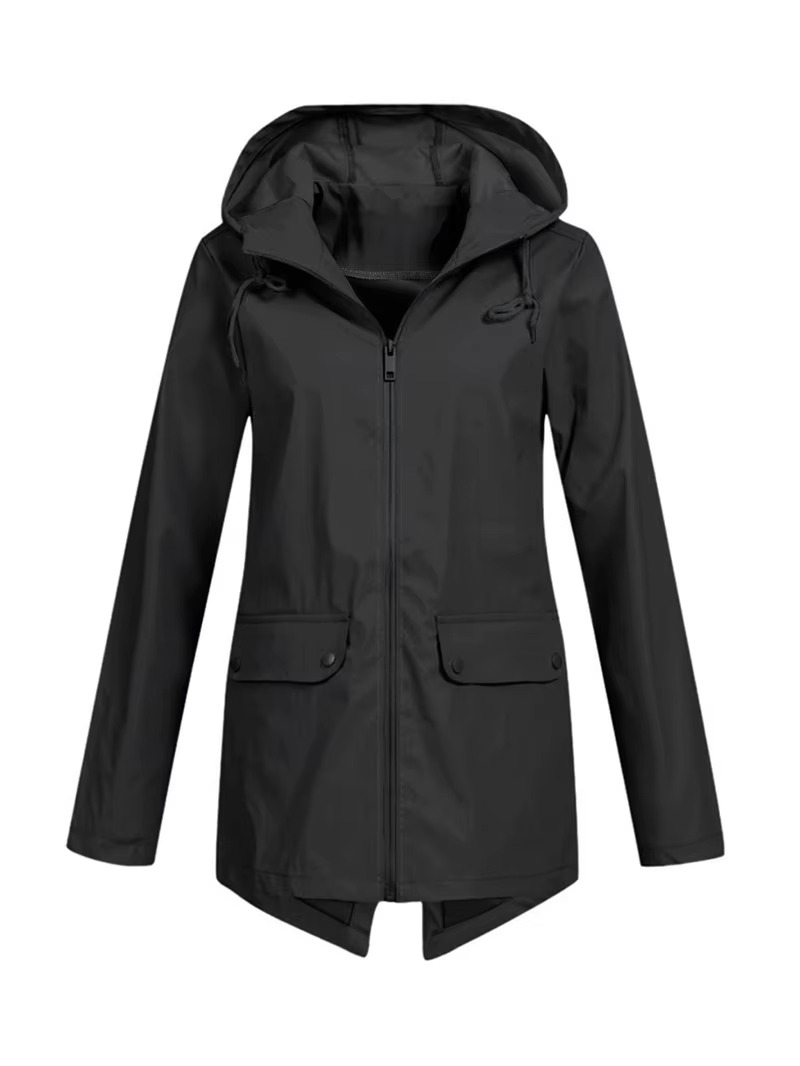 Womens Hooded Rain Jacket with Drawstring Hood and Optional Sherpa Lining