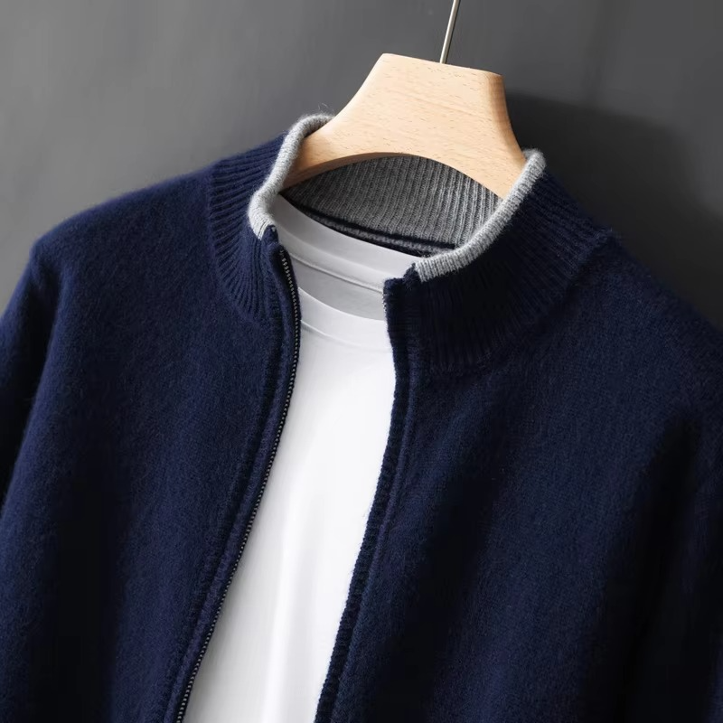 Mens Zip Cardigan Sweater with Relaxed Fit and Natural Fiber Knit Autumn Winter Wear