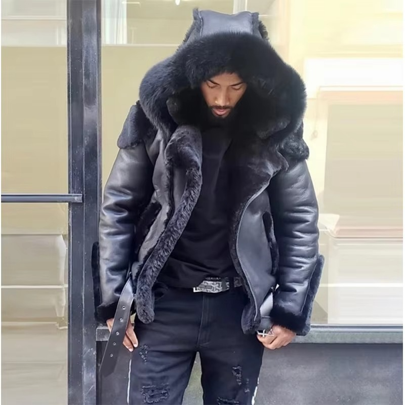 Mens Winter Coat with Wool Lining and Textured Collar, Wind Resistant
