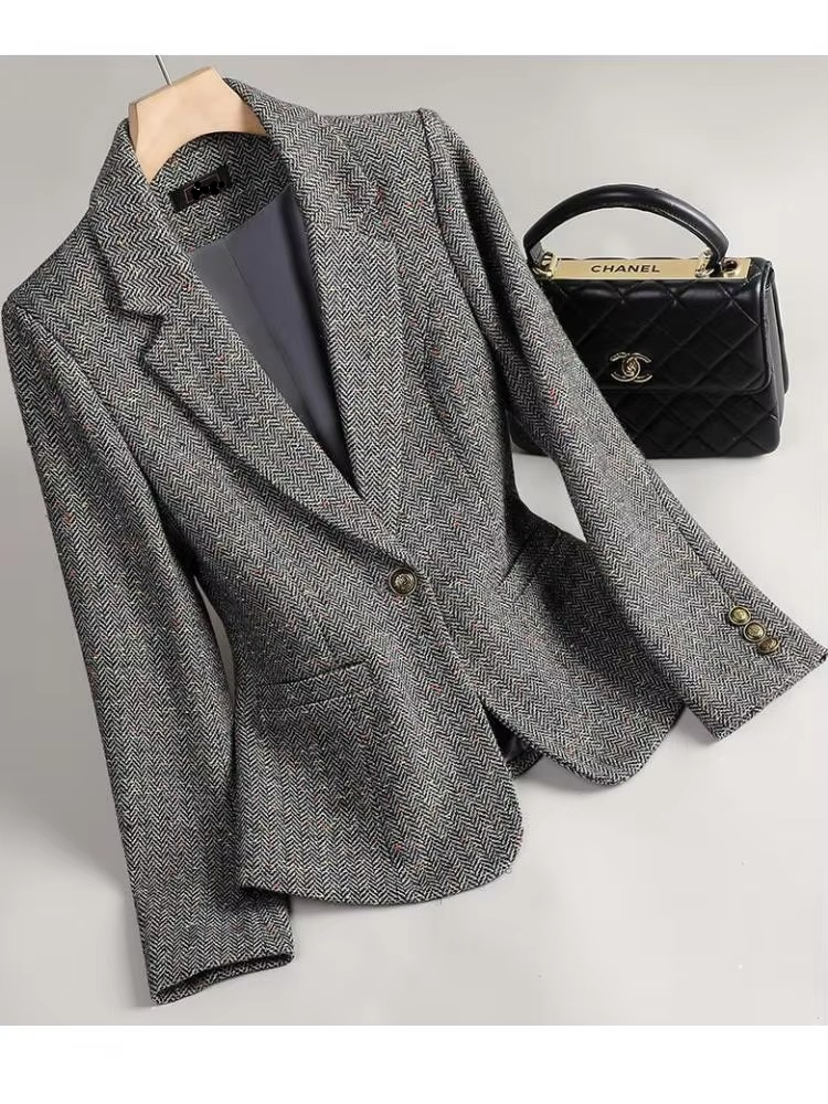 Womens Single Button Blazer Coat with Vintage Tailoring and Full Sleeves, Sizes S To 3XL