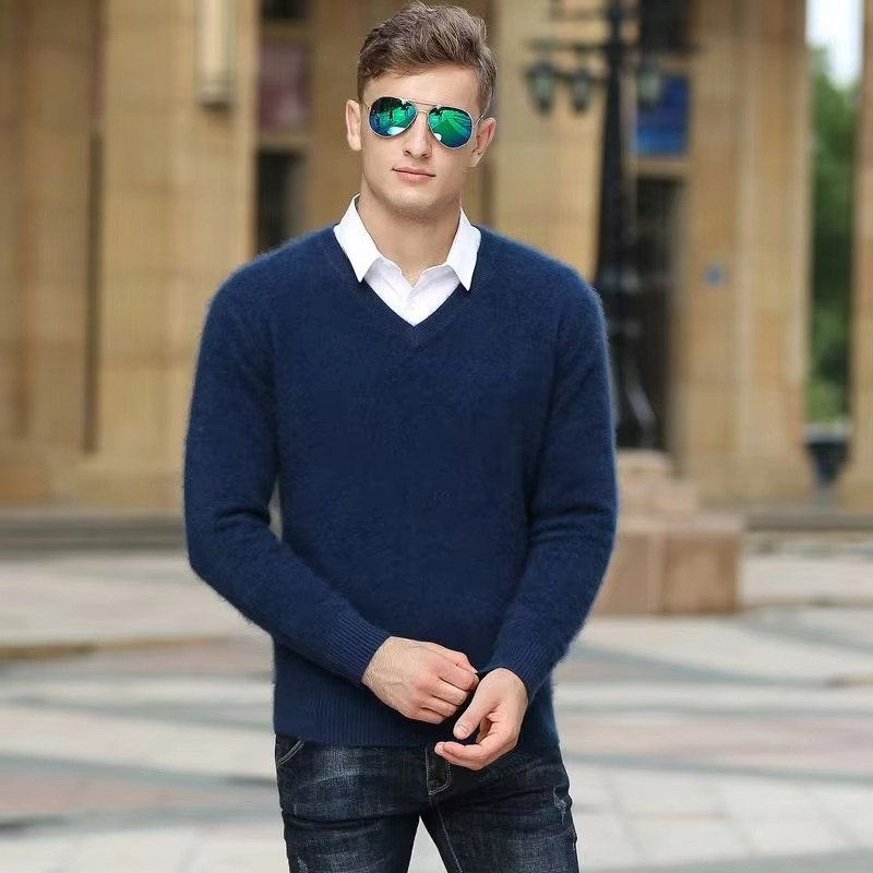 Mens V Neck Pullover Sweater with Relaxed Fit, Knit Blend, S to 3XL