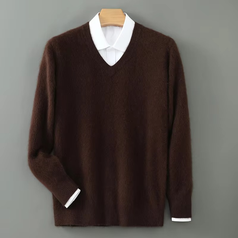 Mens V Neck Pullover Sweater with Relaxed Fit, Knit Blend, S to 3XL