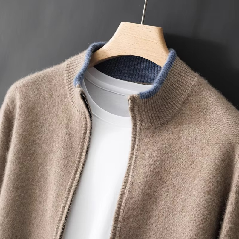 Mens Zip Cardigan Sweater with Relaxed Fit and Natural Fiber Knit Autumn Winter Wear