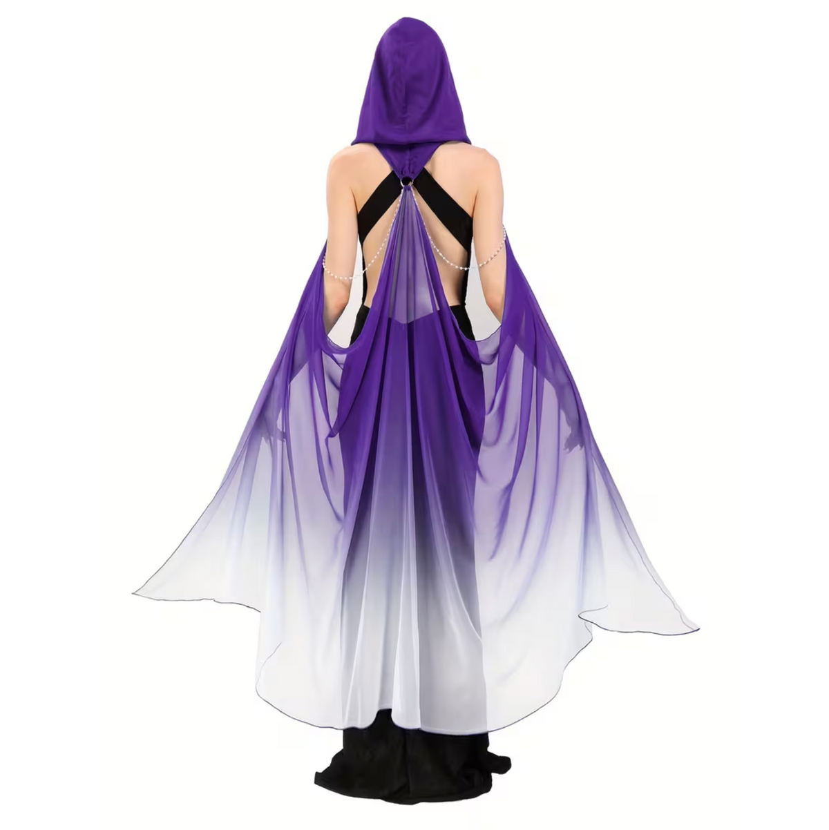 Full Length Tulle Cloak with Adjustable Hood and Off Shoulder Capelet for Women