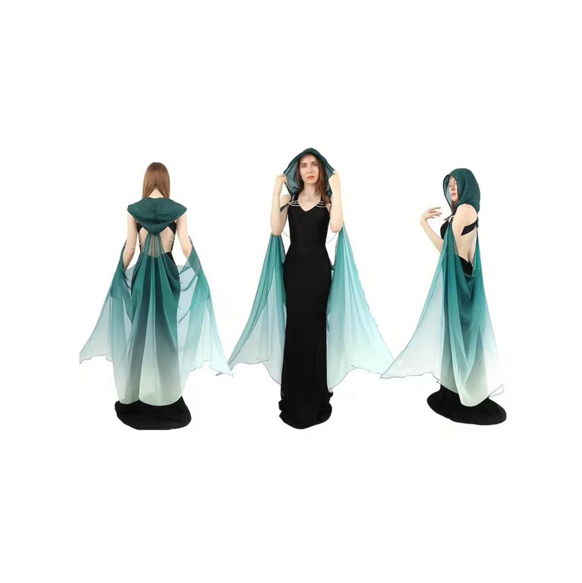 Full Length Tulle Cloak with Adjustable Hood and Off Shoulder Capelet for Women