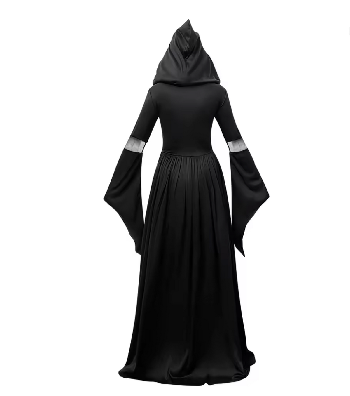 Black Witch Dress with Bell Sleeves and Fitted Waist