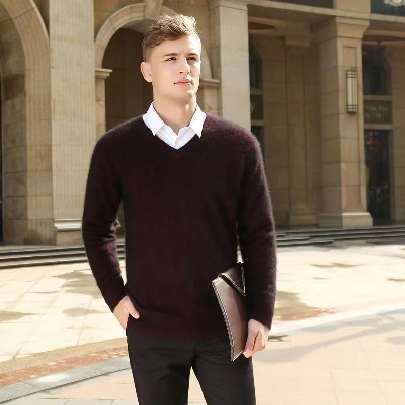 Mens V Neck Pullover Sweater with Relaxed Fit, Knit Blend, S to 3XL