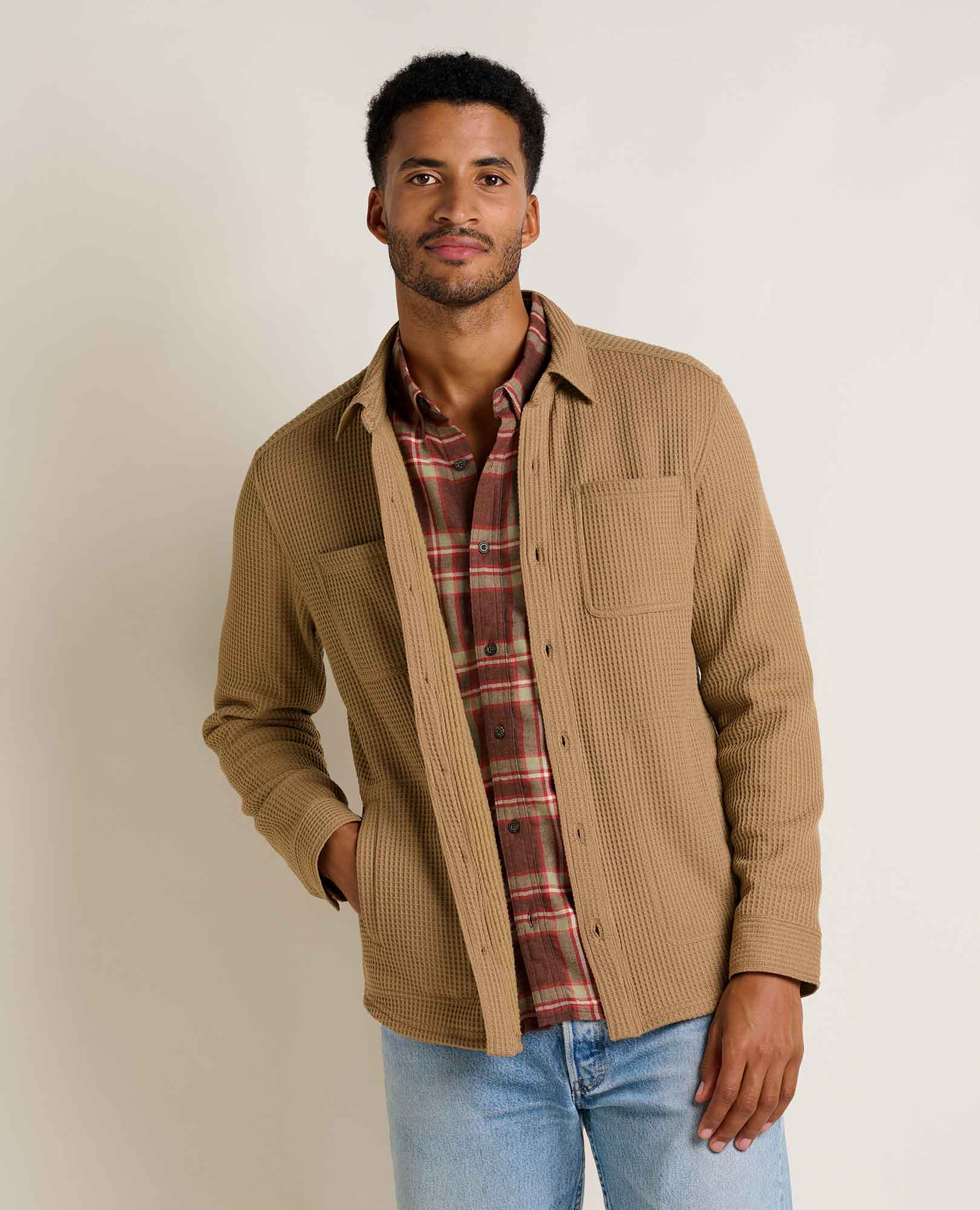 Men’s Shirt Jacket, Long Sleeve Waffle Knit