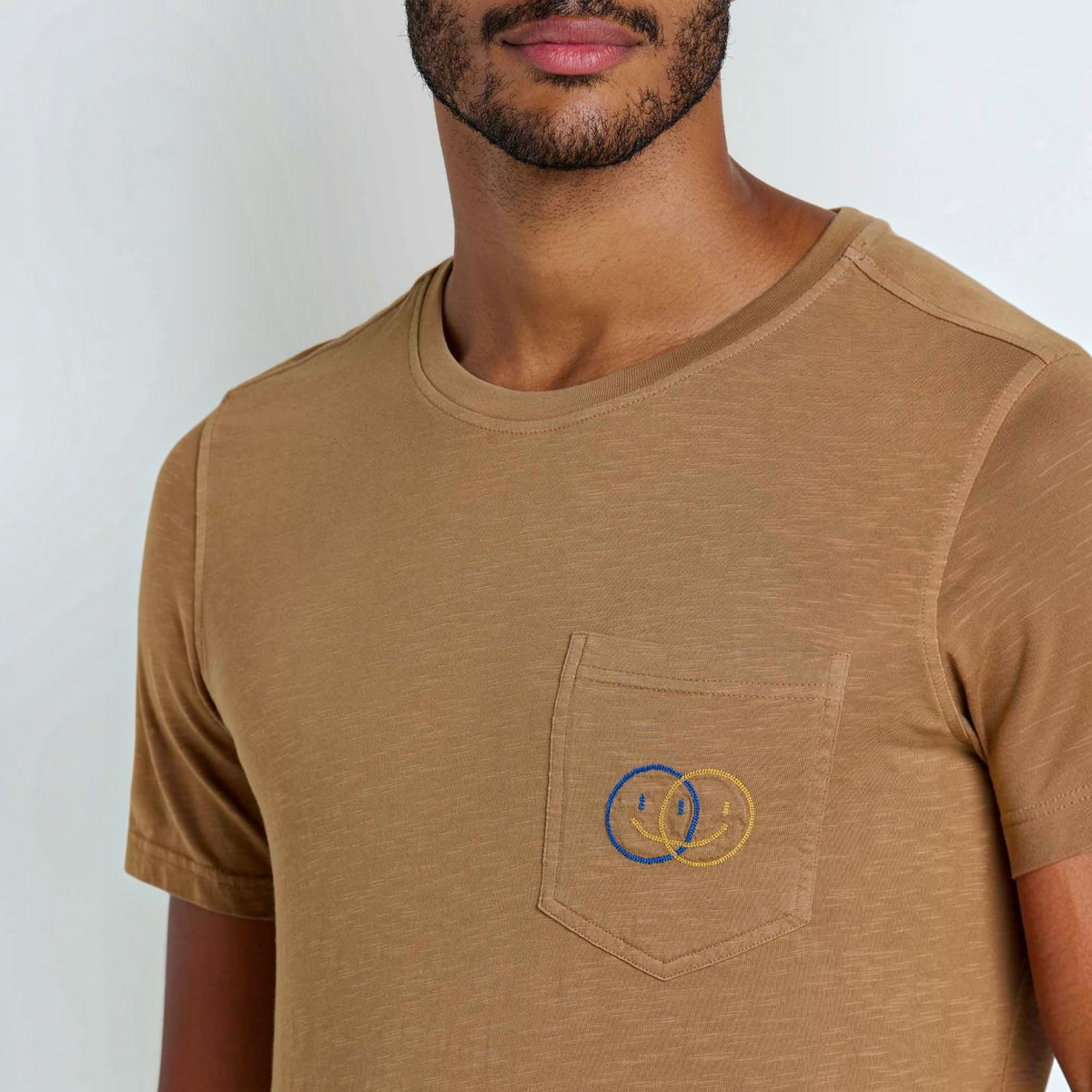 Mens Embroidered Crew T-Shirt Garment-Dyed, Soft Cotton