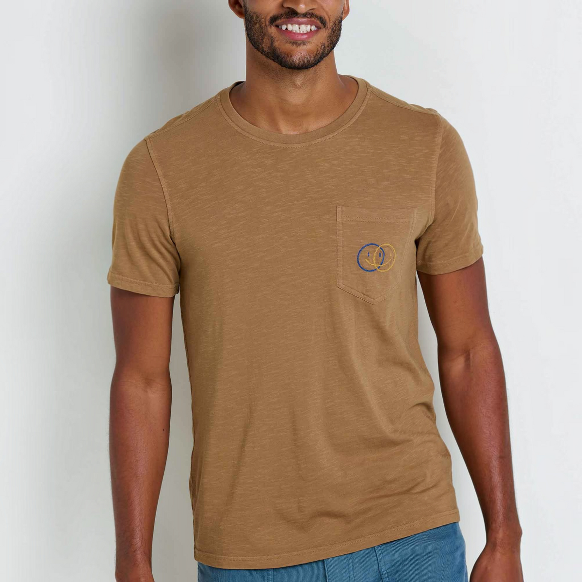 Mens Embroidered Crew T-Shirt Garment-Dyed, Soft Cotton