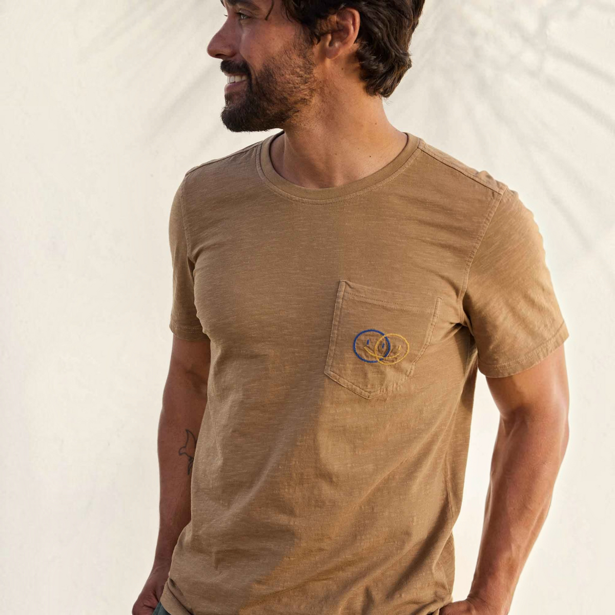 Mens Embroidered Crew T-Shirt Garment-Dyed, Soft Cotton