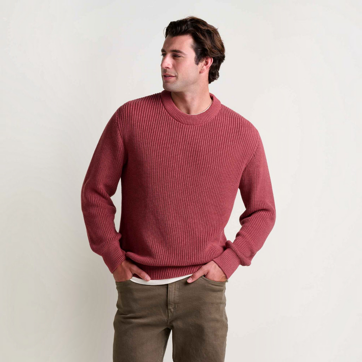 Mens Crew Sweater, Relaxed Fit Shaker Stitch