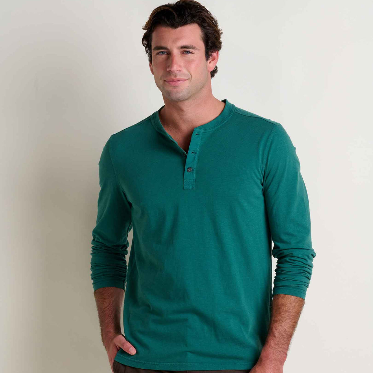 Mens Casual Long Sleeve Henley Shirt, Cotton