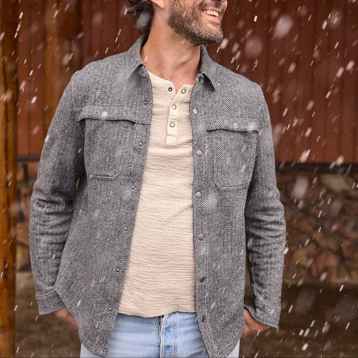 Mens Wool Shirt Jacket, Durable Textured Layer