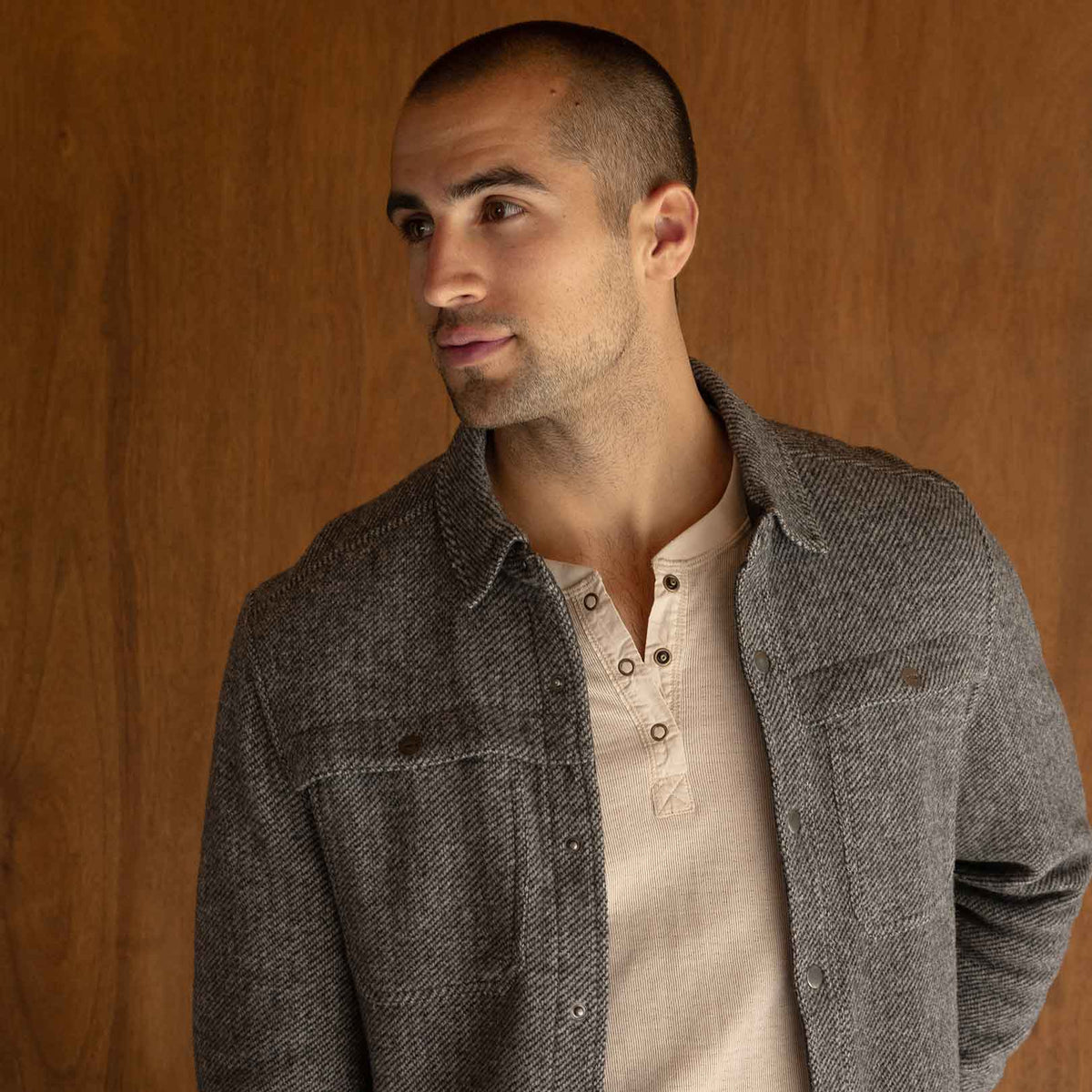 Mens Wool Shirt Jacket, Durable Textured Layer