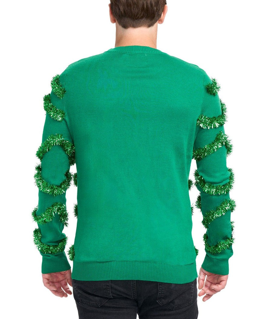 Crew Neck Pullover Sweater with Reflective Baubles and Garland Pattern